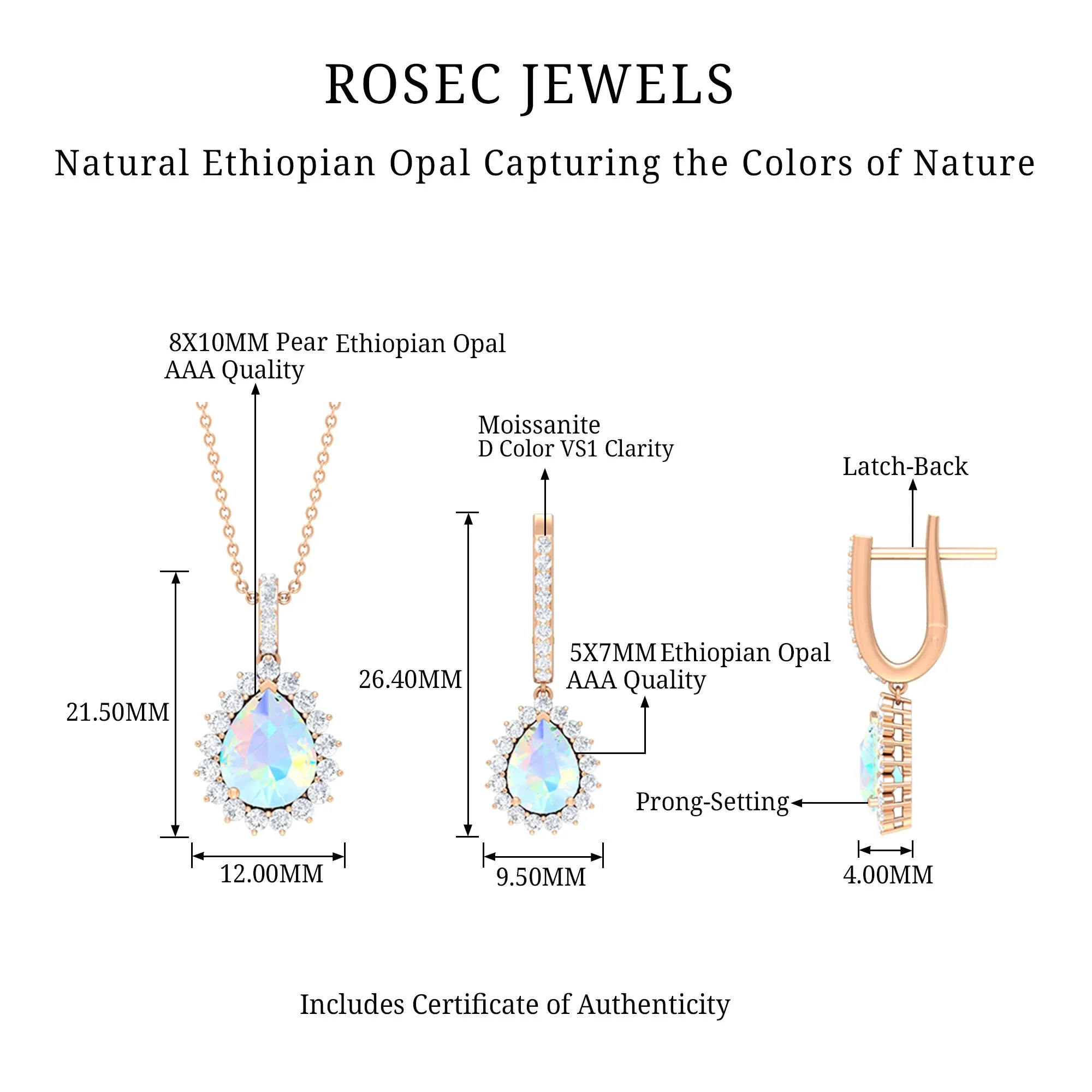 Ethiopian Opal and Moissanite Teardrop Jewelry Set
