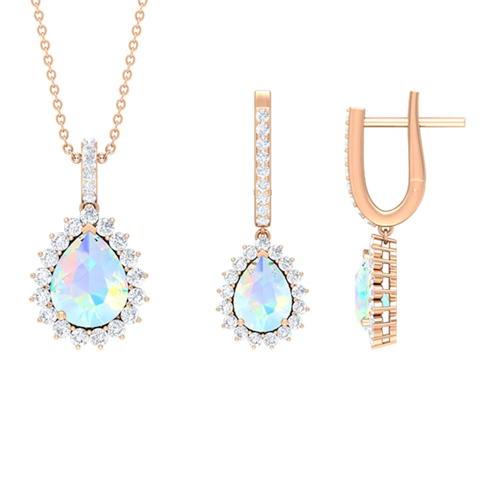 Ethiopian Opal and Moissanite Teardrop Jewelry Set