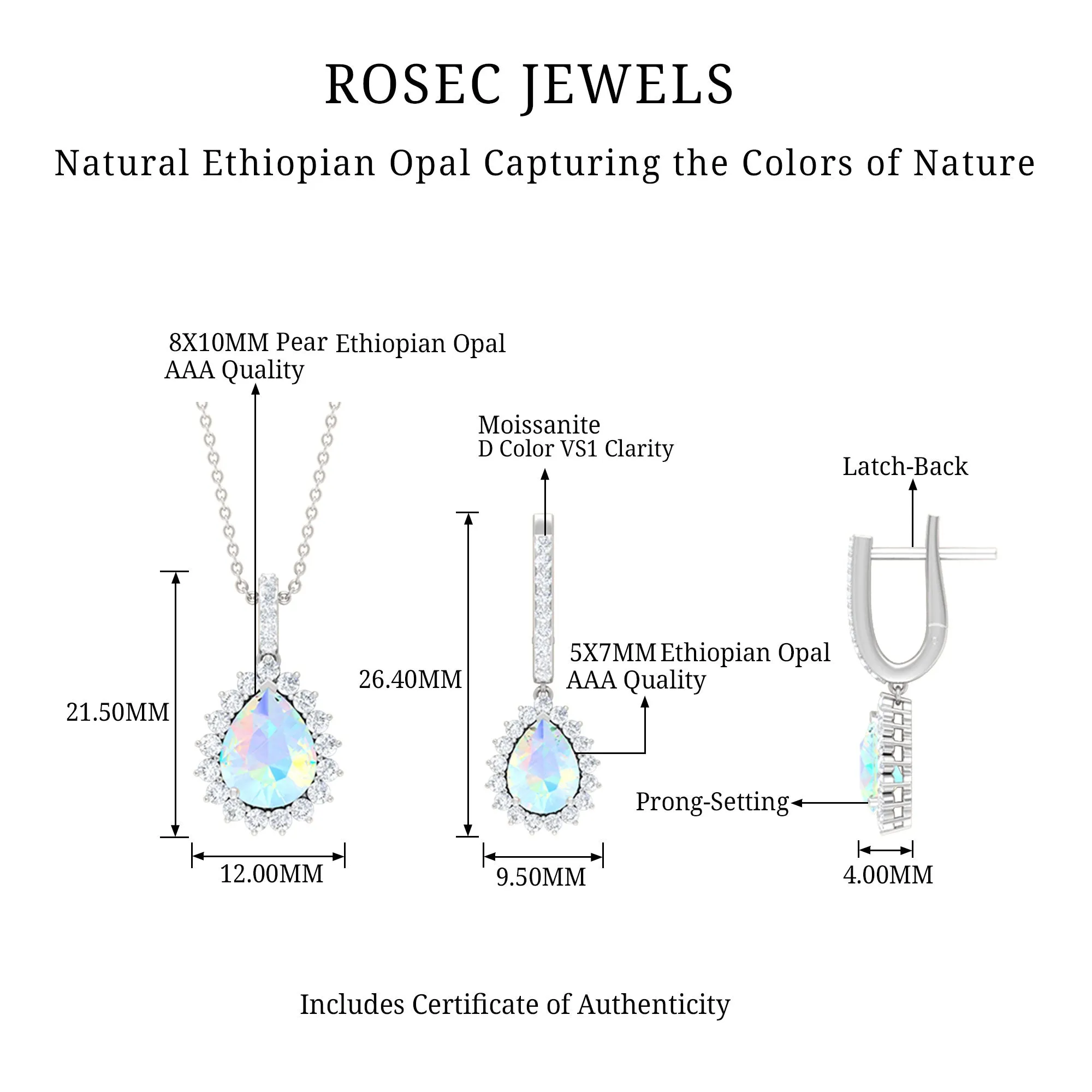 Ethiopian Opal and Moissanite Teardrop Jewelry Set