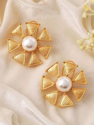 Fan Pearl Stud Clip Earrings