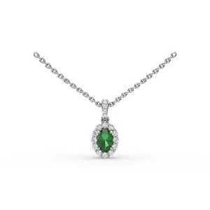 Fana 14k White Gold Emerald and Diamond Halo Necklace