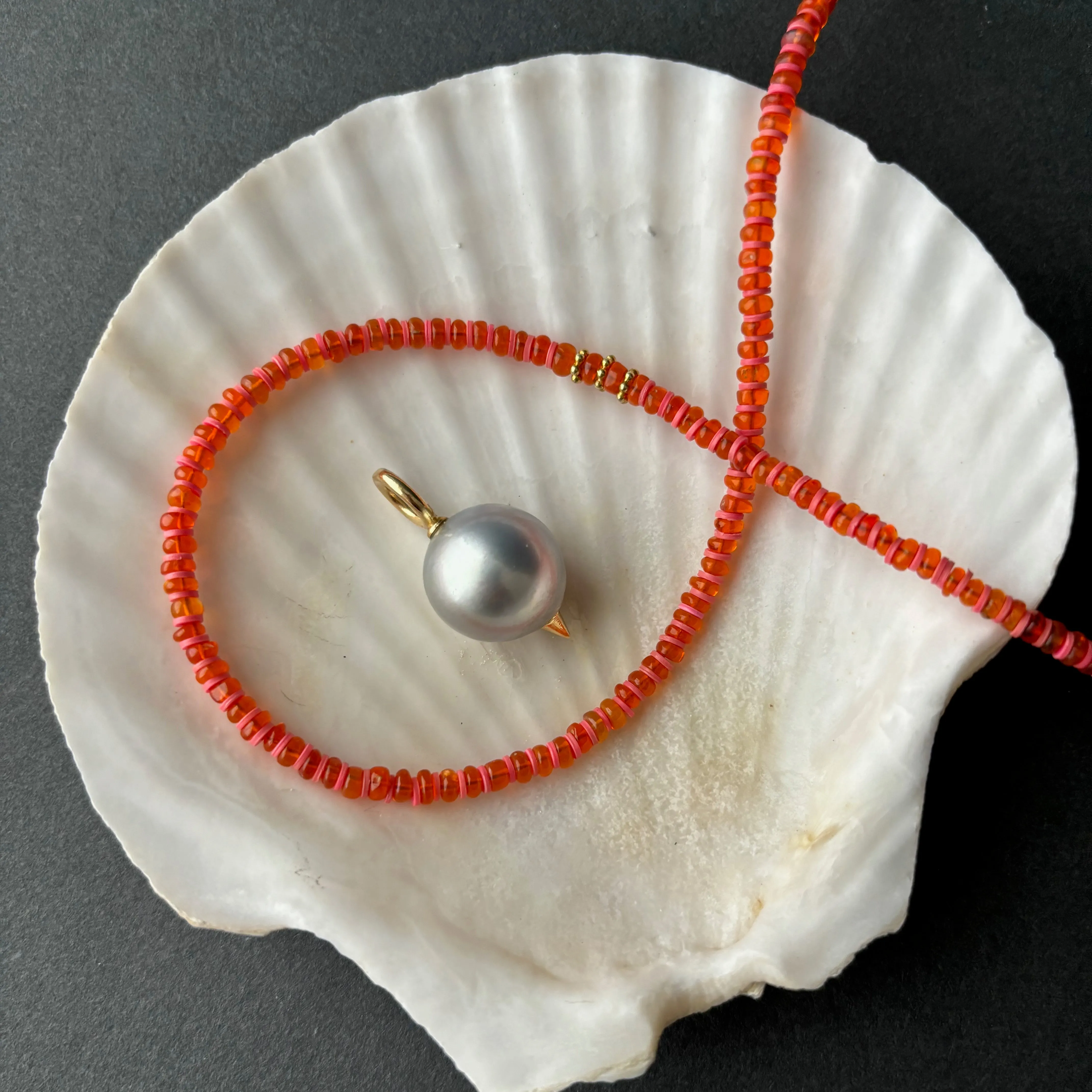fire opal and Tahitian pearl pendant necklace