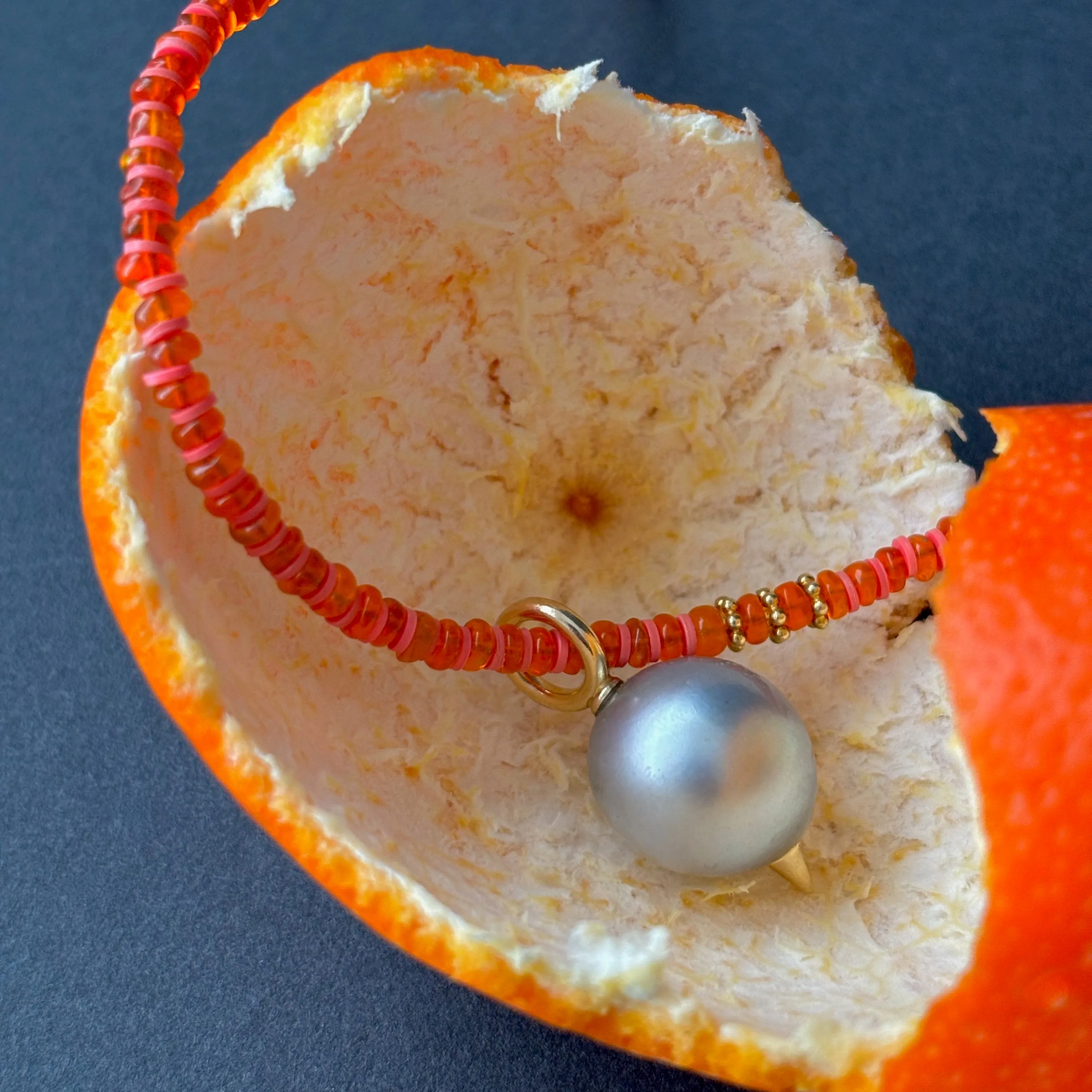 fire opal and Tahitian pearl pendant necklace