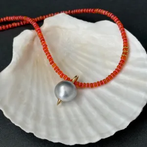 fire opal and Tahitian pearl pendant necklace