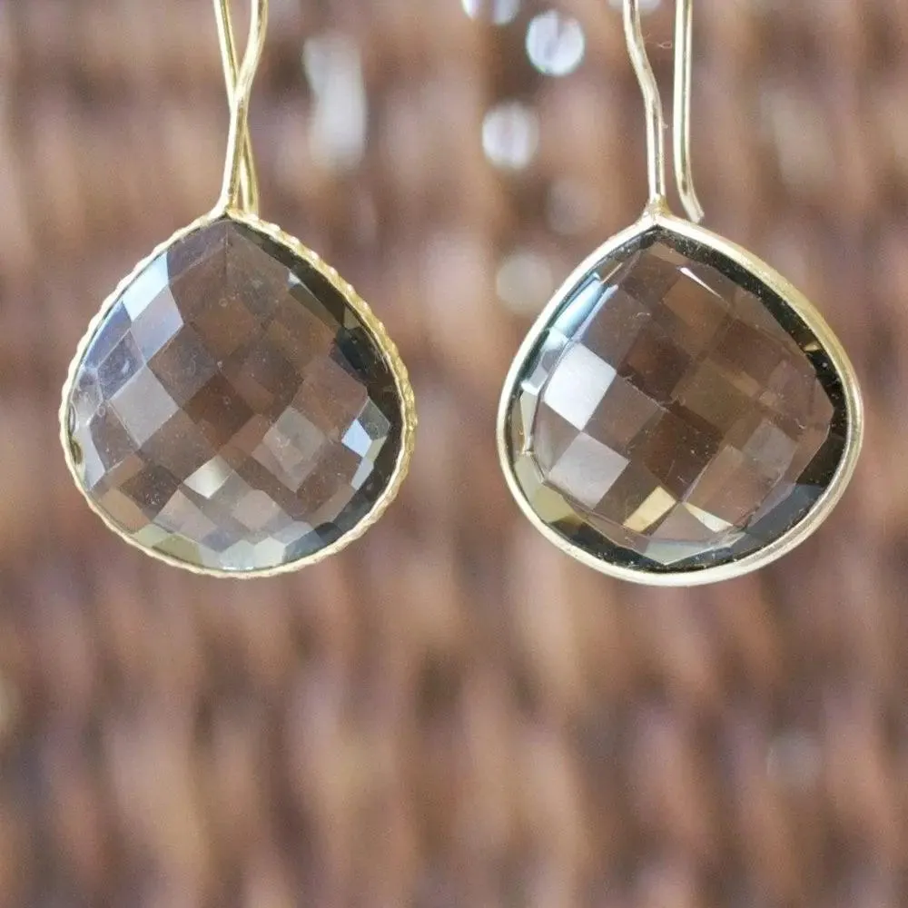 Gem Drop Earrings, Polished Quartz Earrings