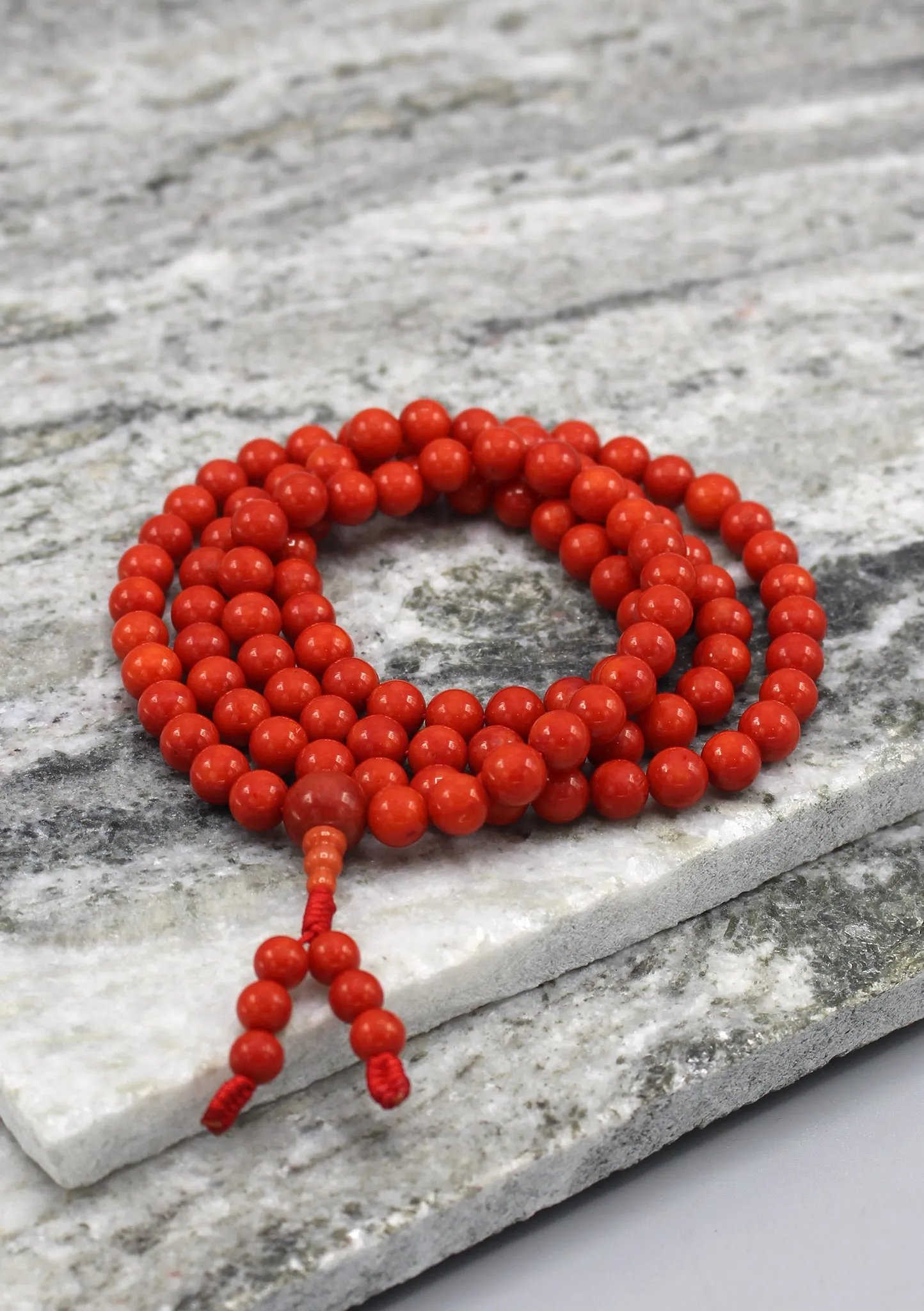 Genuine Coral 108 Beads Mala for Prayer and Meditation
