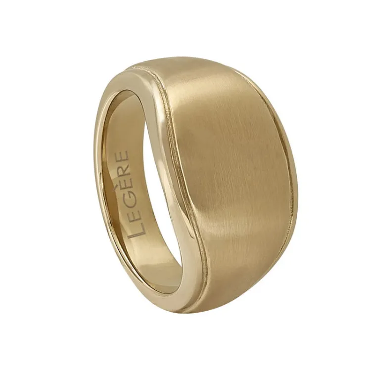 Gold IP Finish Stainless Steel Signet Ring  with Gold IP Matte Finish