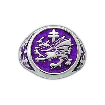 Gold Order of The Dragon Signet Ring - Enameled