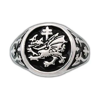 Gold Order of The Dragon Signet Ring - Enameled