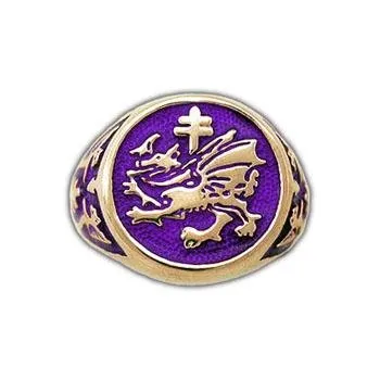 Gold Order of The Dragon Signet Ring - Enameled