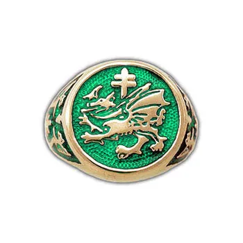 Gold Order of The Dragon Signet Ring - Enameled