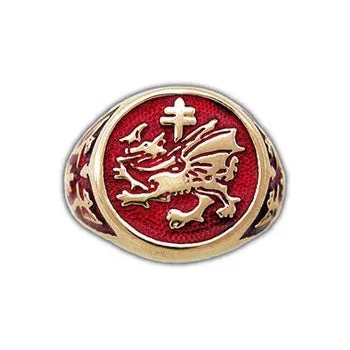 Gold Order of The Dragon Signet Ring - Enameled