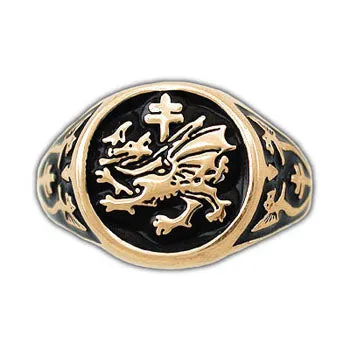 Gold Order of The Dragon Signet Ring - Enameled