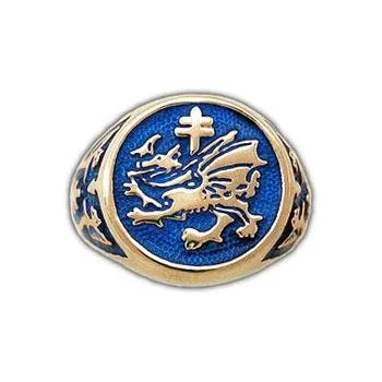 Gold Order of The Dragon Signet Ring - Enameled
