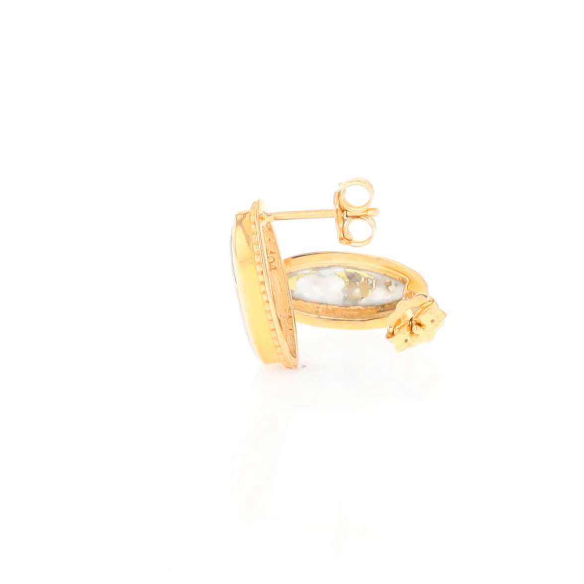 Gold Quartz Earrings Oval Inlaid Milgrain Design