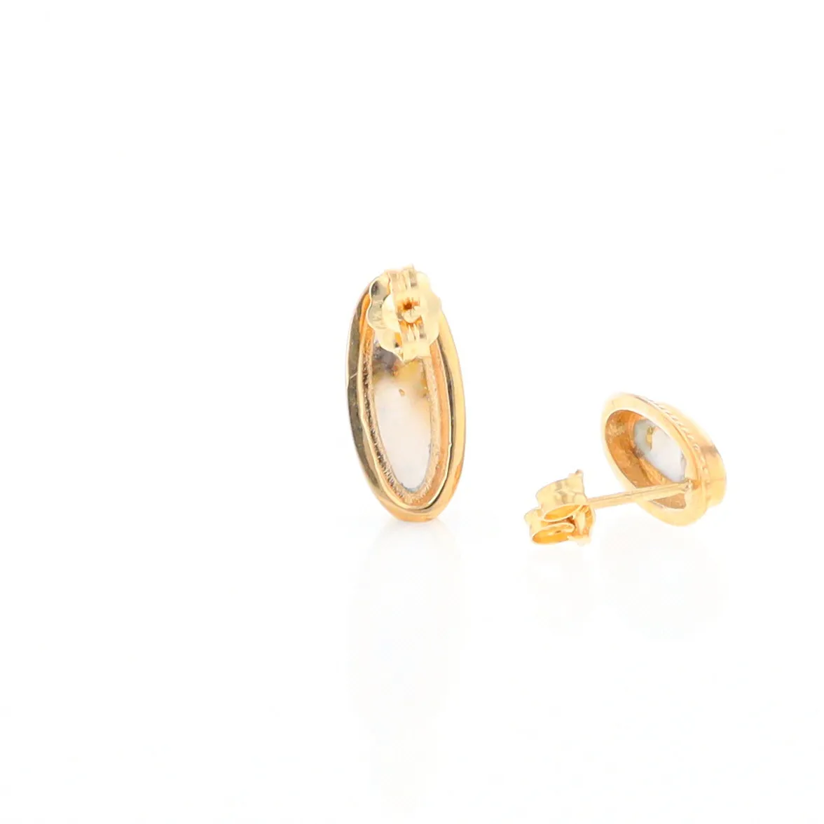 Gold Quartz Earrings Oval Inlaid Milgrain Design