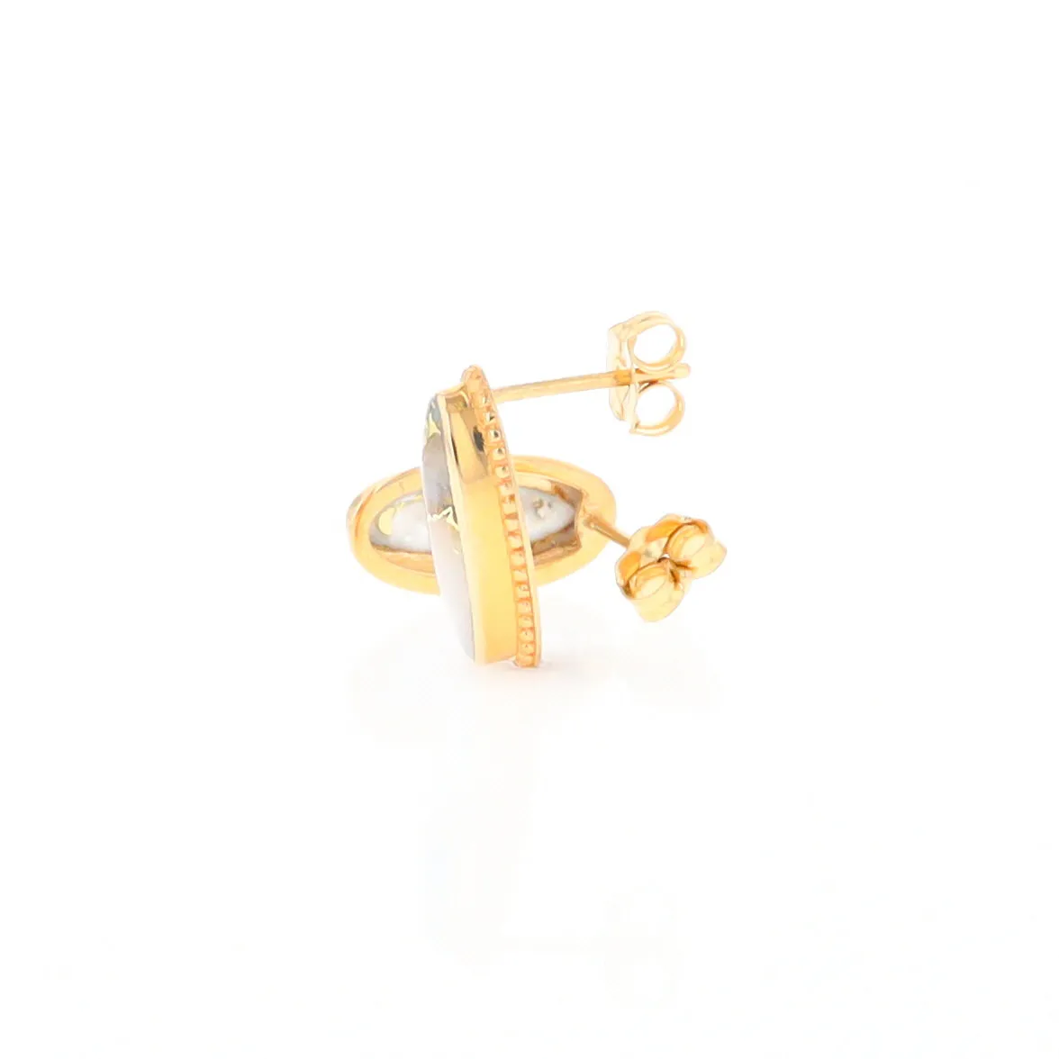Gold Quartz Earrings Oval Inlaid Milgrain Design