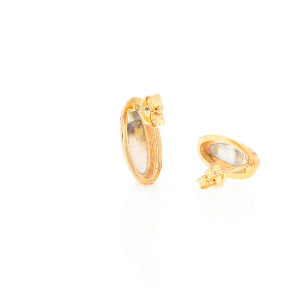 Gold Quartz Earrings Oval Inlaid Milgrain Design
