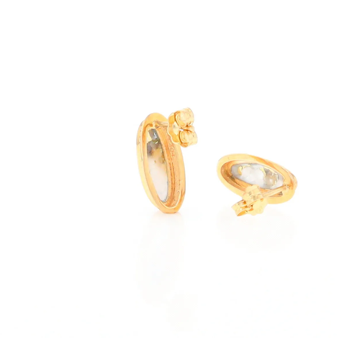 Gold Quartz Earrings Oval Inlaid Milgrain Design