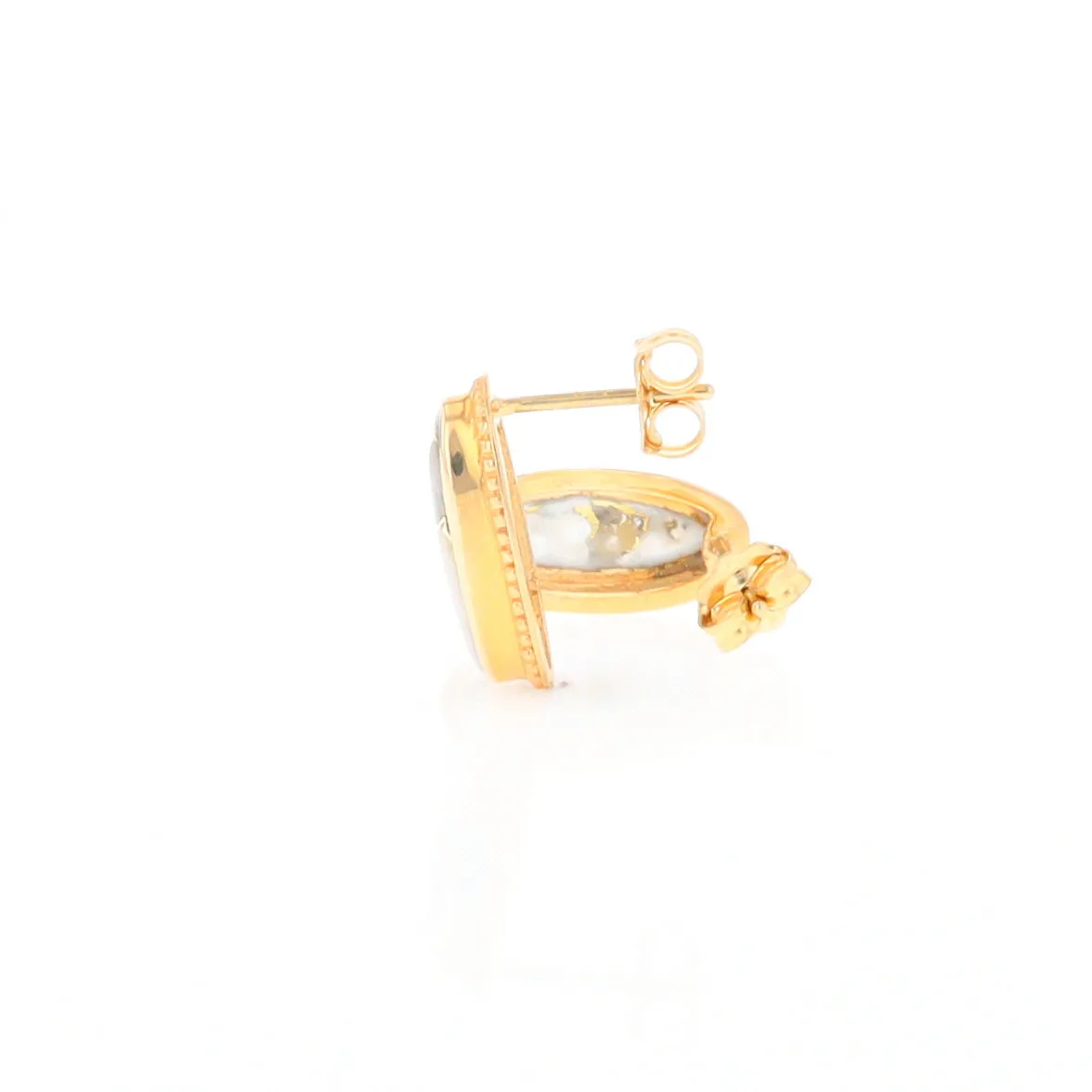 Gold Quartz Earrings Oval Inlaid Milgrain Design