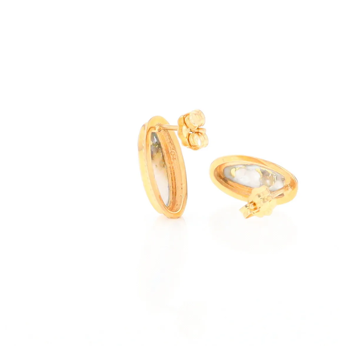Gold Quartz Earrings Oval Inlaid Milgrain Design