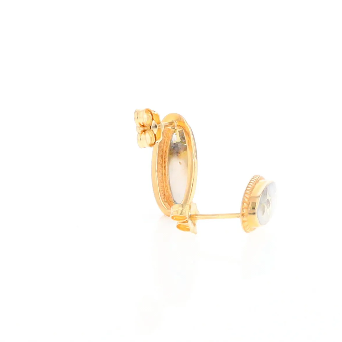 Gold Quartz Earrings Oval Inlaid Milgrain Design