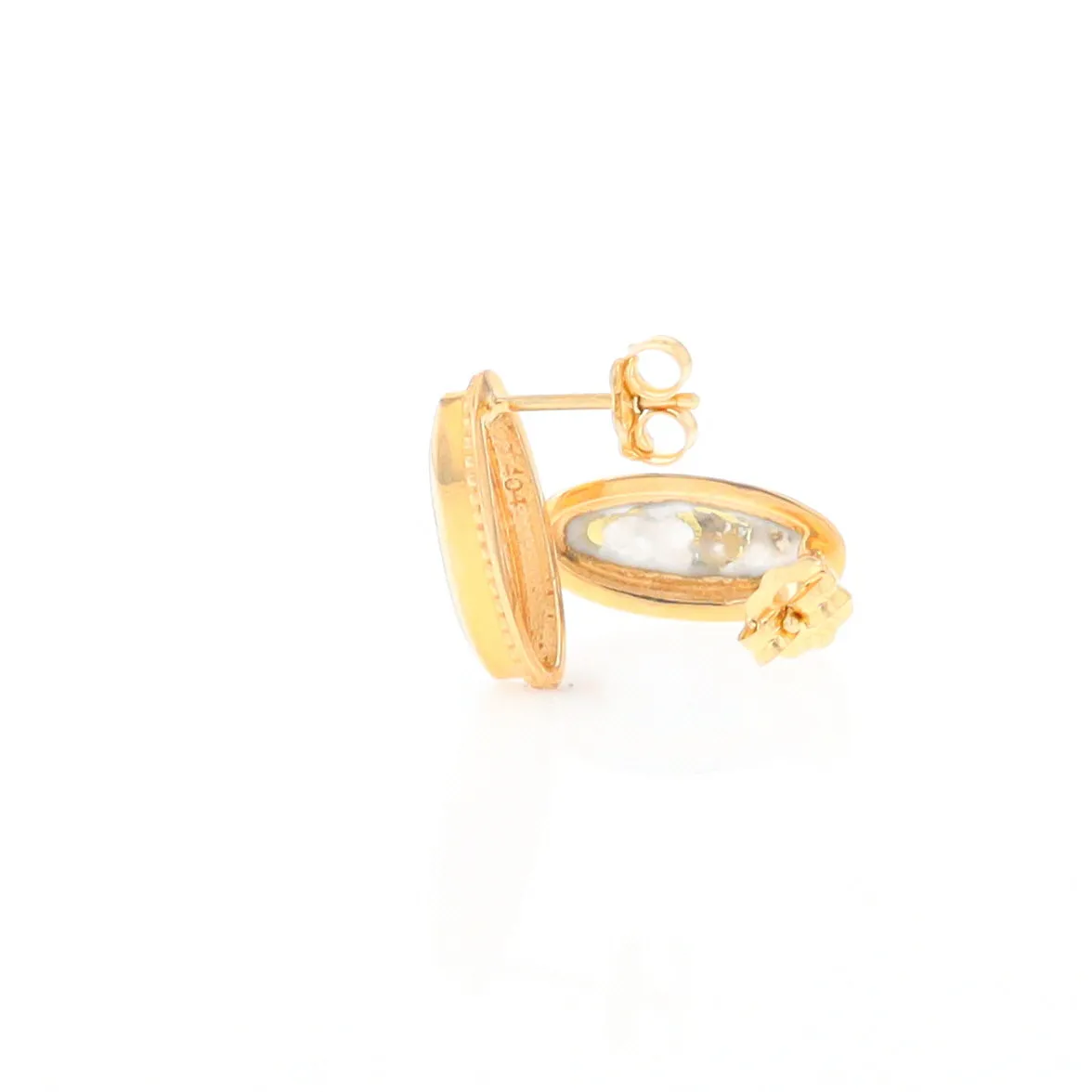 Gold Quartz Earrings Oval Inlaid Milgrain Design