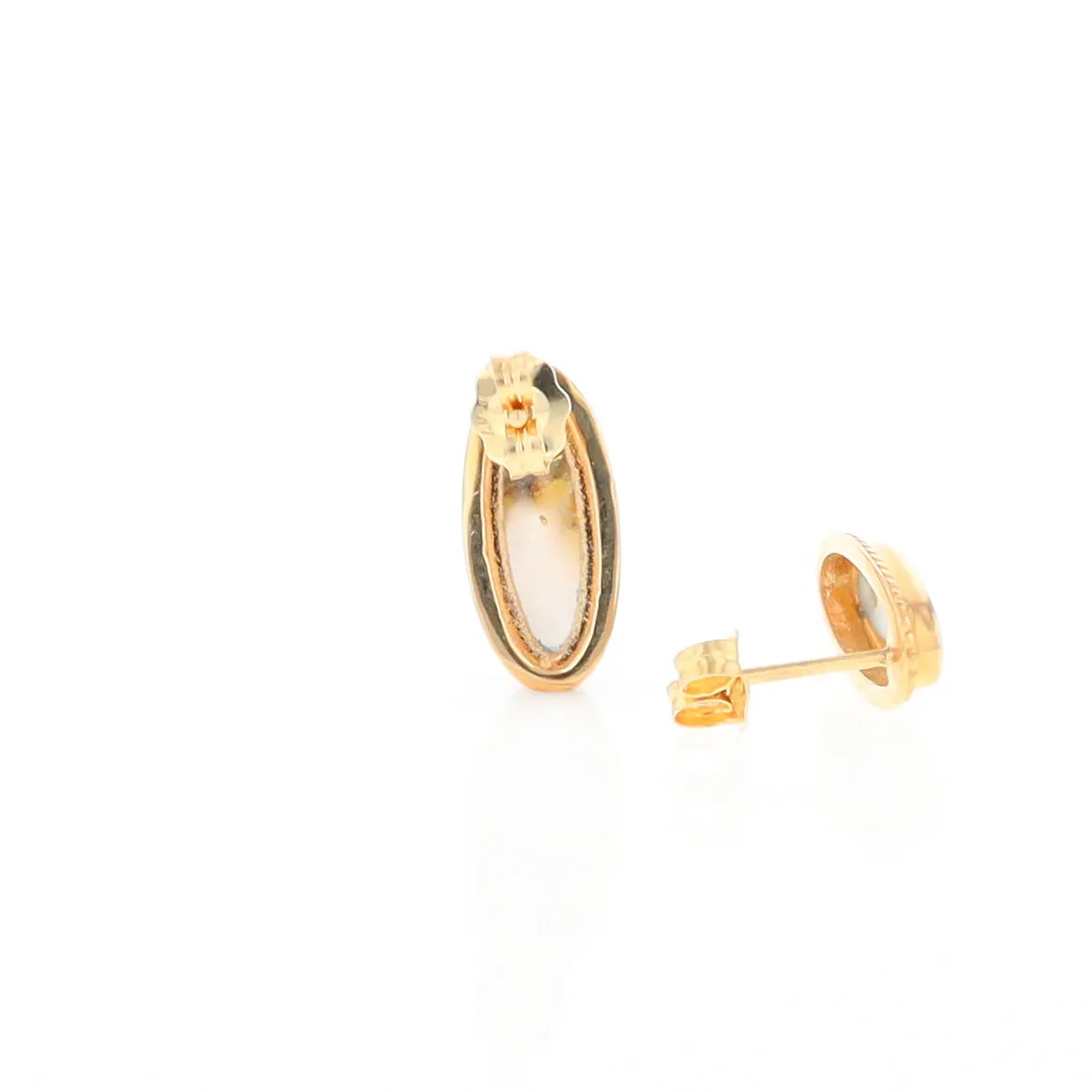 Gold Quartz Earrings Oval Inlaid Milgrain Design