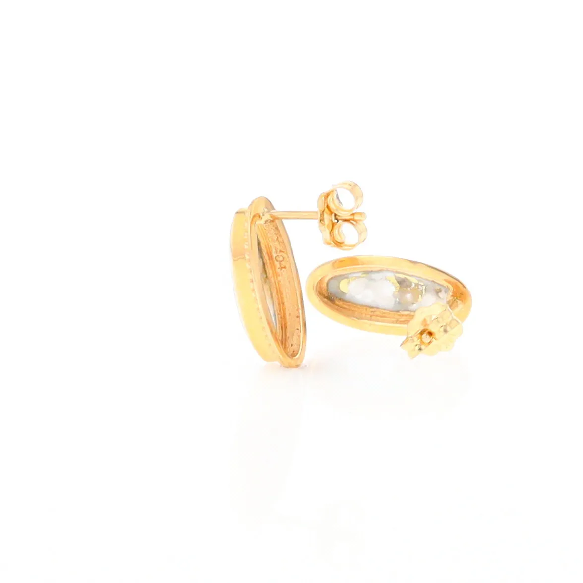 Gold Quartz Earrings Oval Inlaid Milgrain Design