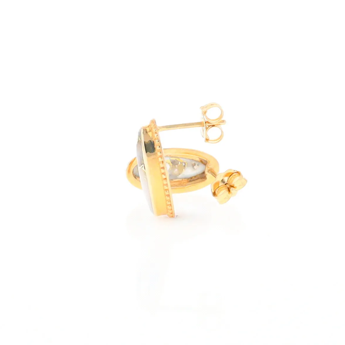 Gold Quartz Earrings Oval Inlaid Milgrain Design