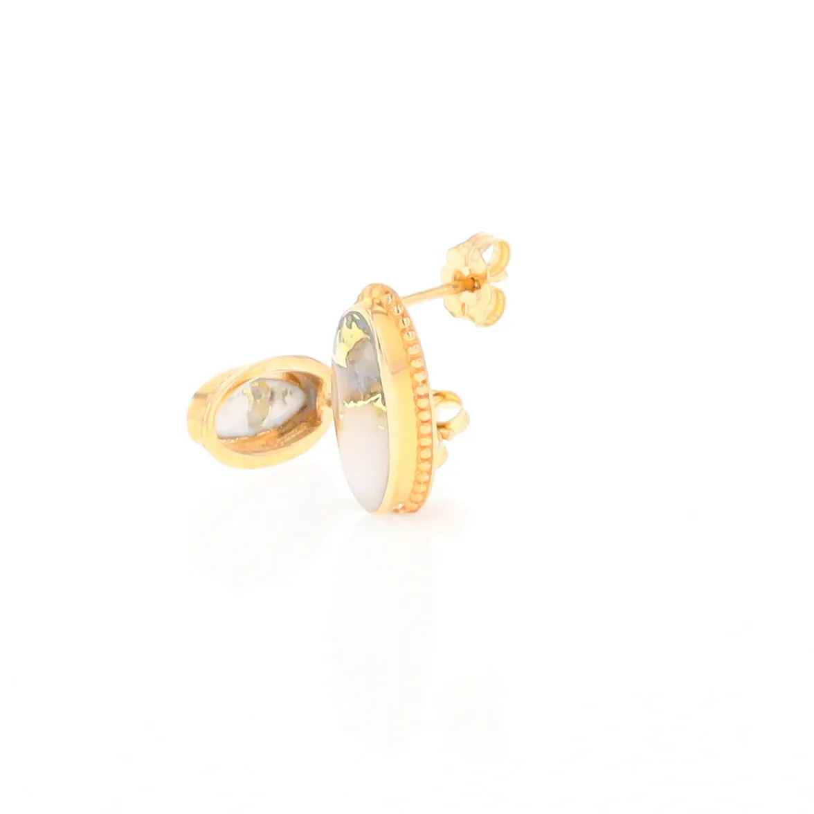 Gold Quartz Earrings Oval Inlaid Milgrain Design