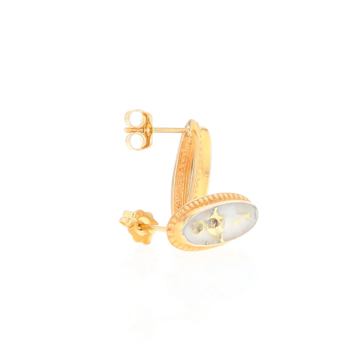 Gold Quartz Earrings Oval Inlaid Milgrain Design