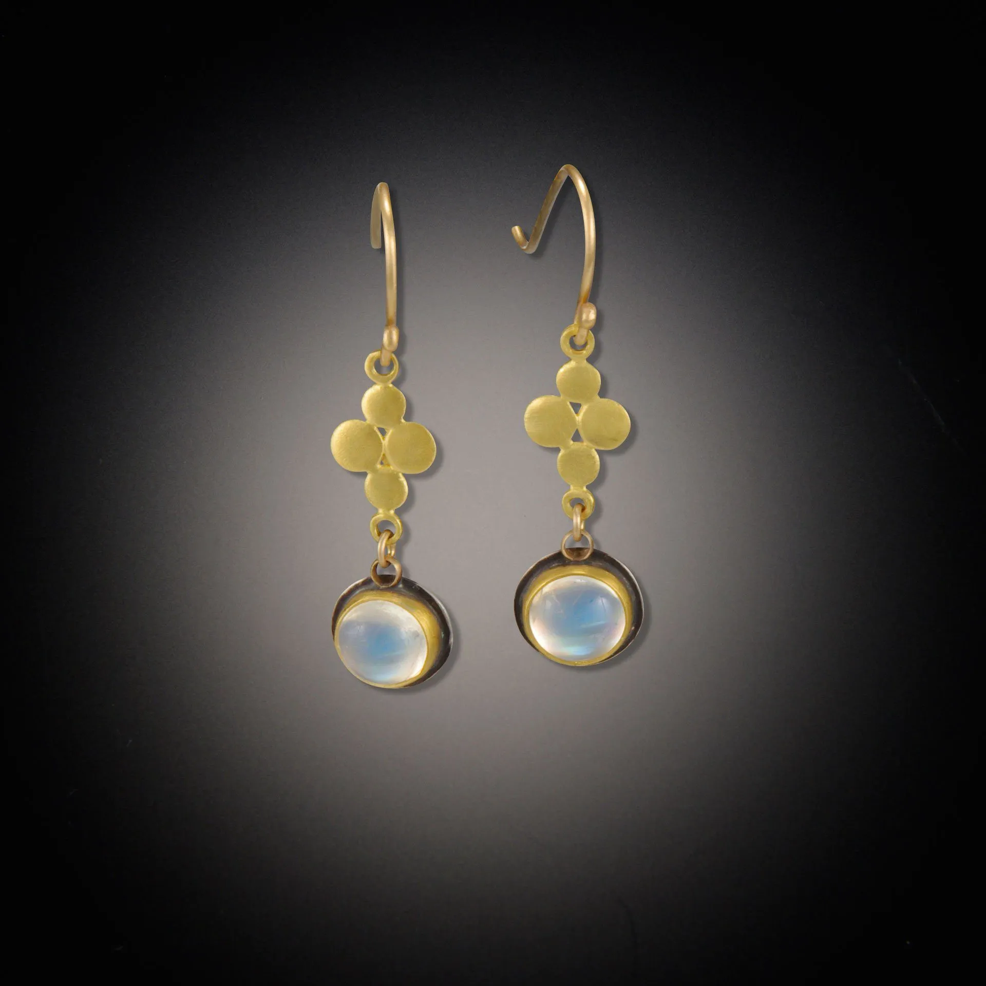 Gold Small Multi Disk Moonstone Earrings