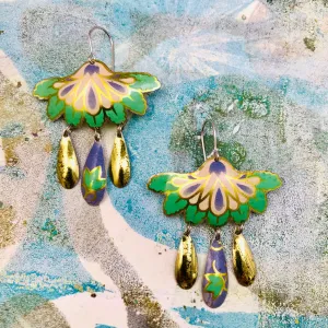 Green & Golds Botanical Tin Chandelier Earrings