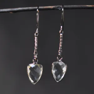 Gunmetal Small Bar Drop Earrings (Crystal)