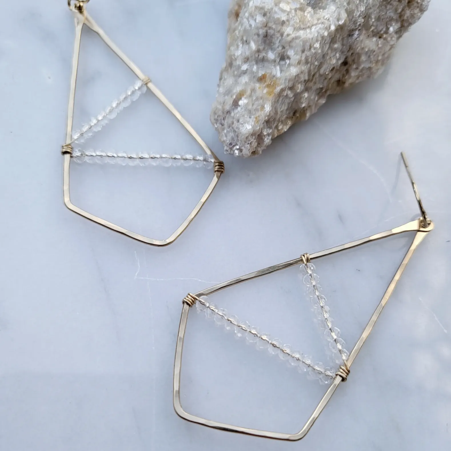 Handmade Gold   Clear Quartz Earrings