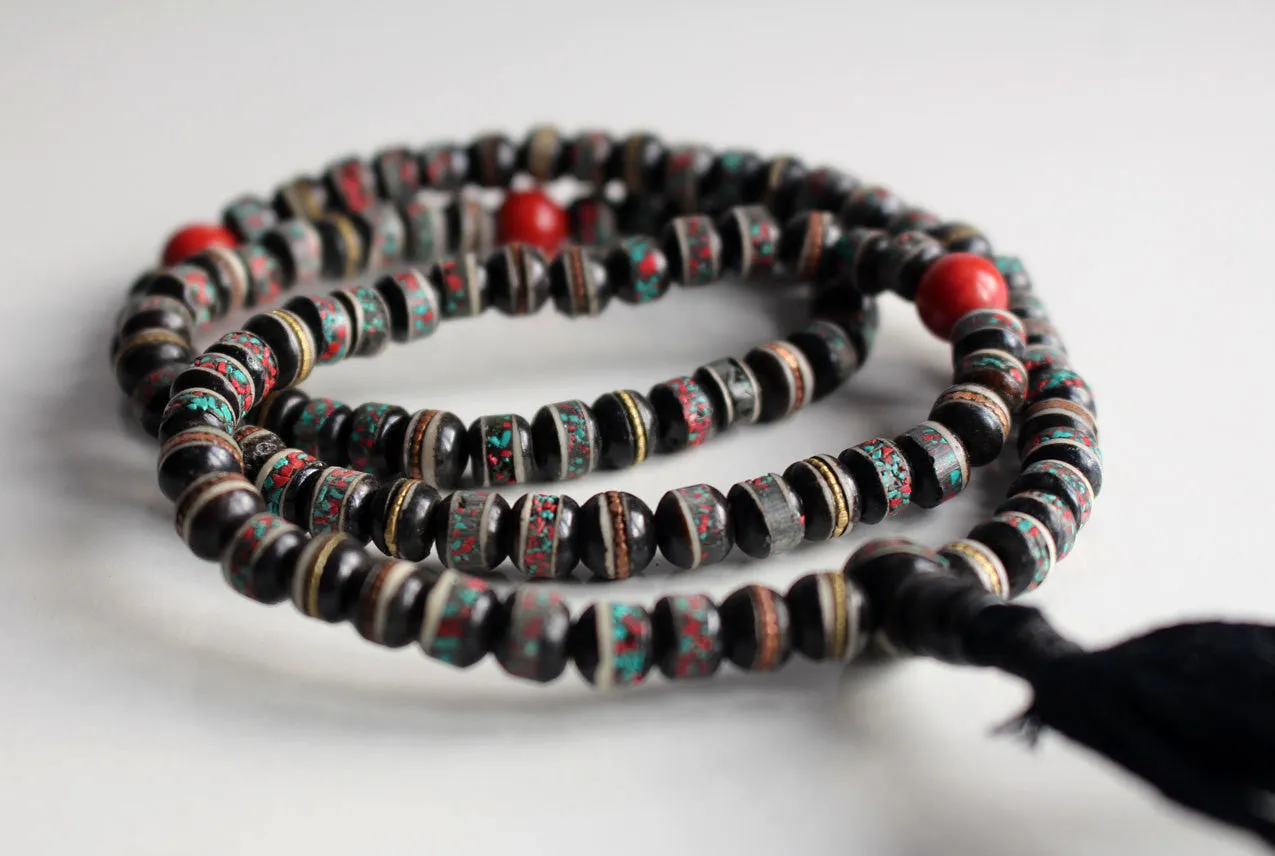 Inlaid Black Bone 108 Tassel Mala