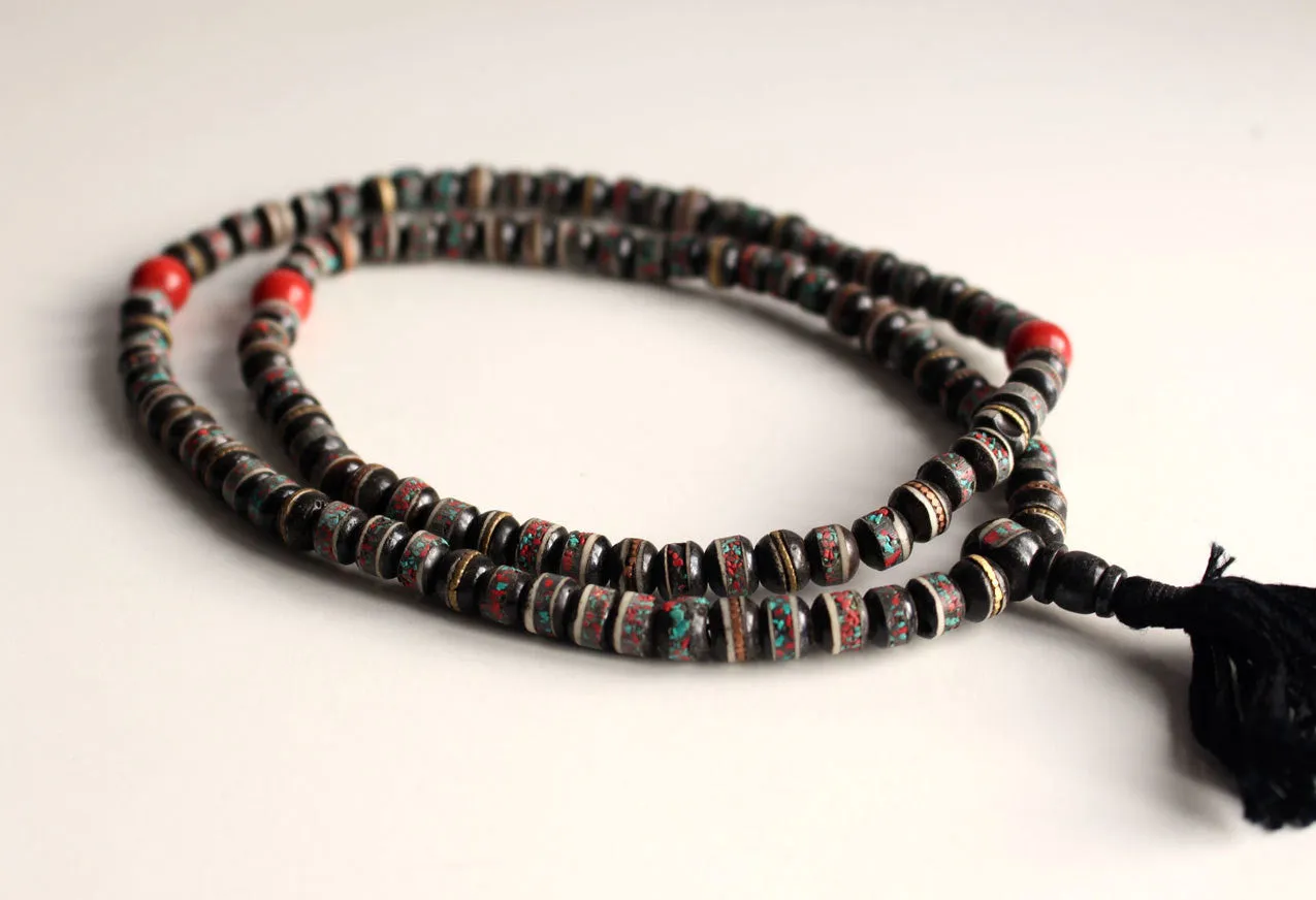Inlaid Black Bone 108 Tassel Mala