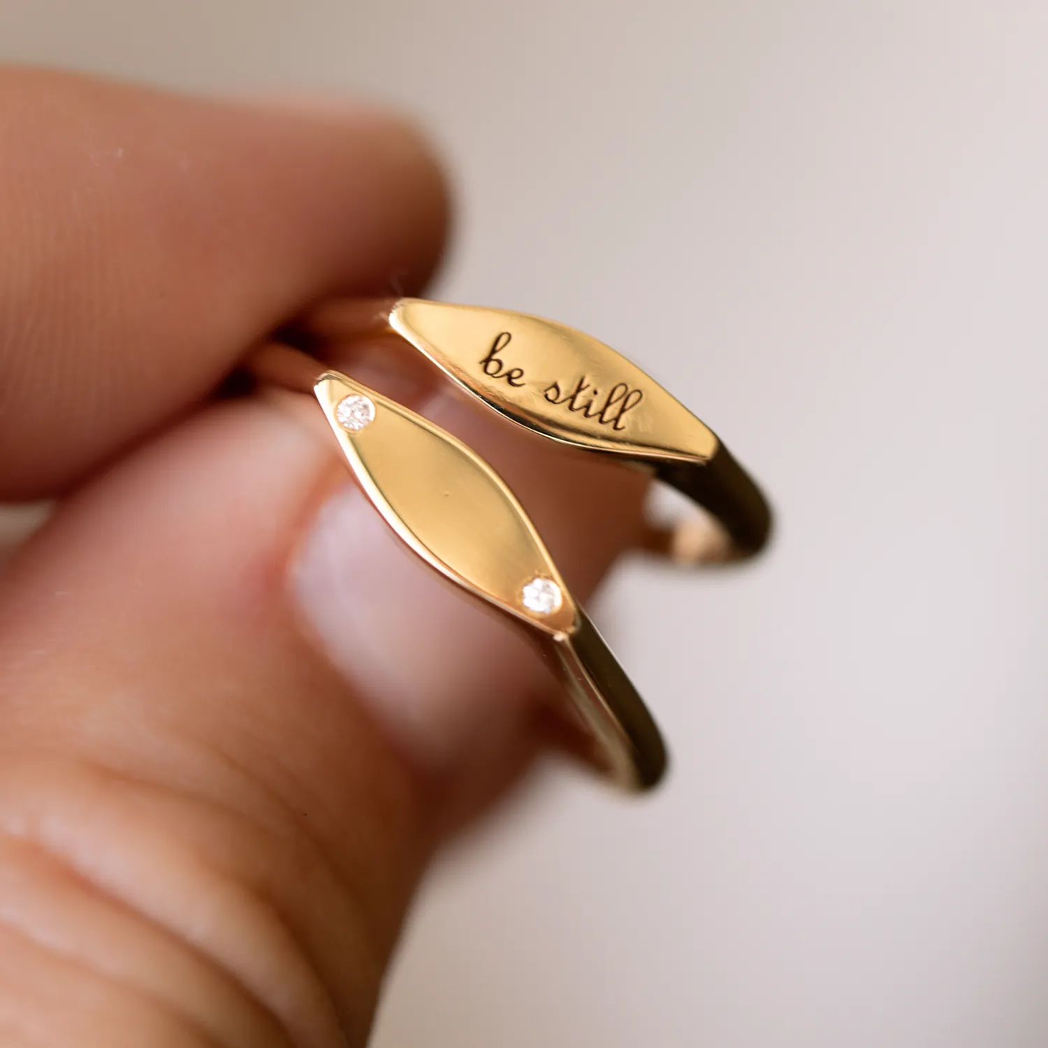 Interleaf Signet Ring with Diamonds