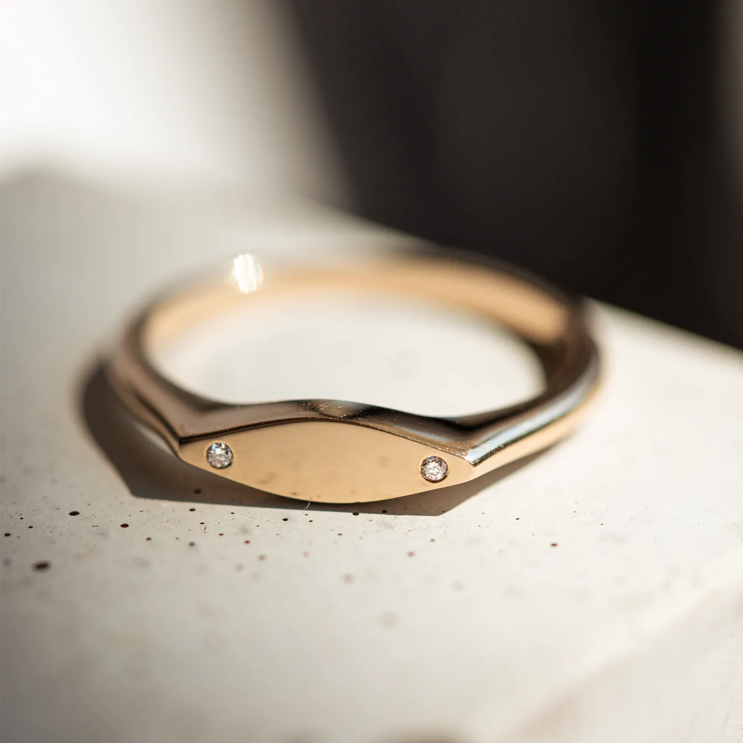 Interleaf Signet Ring with Diamonds