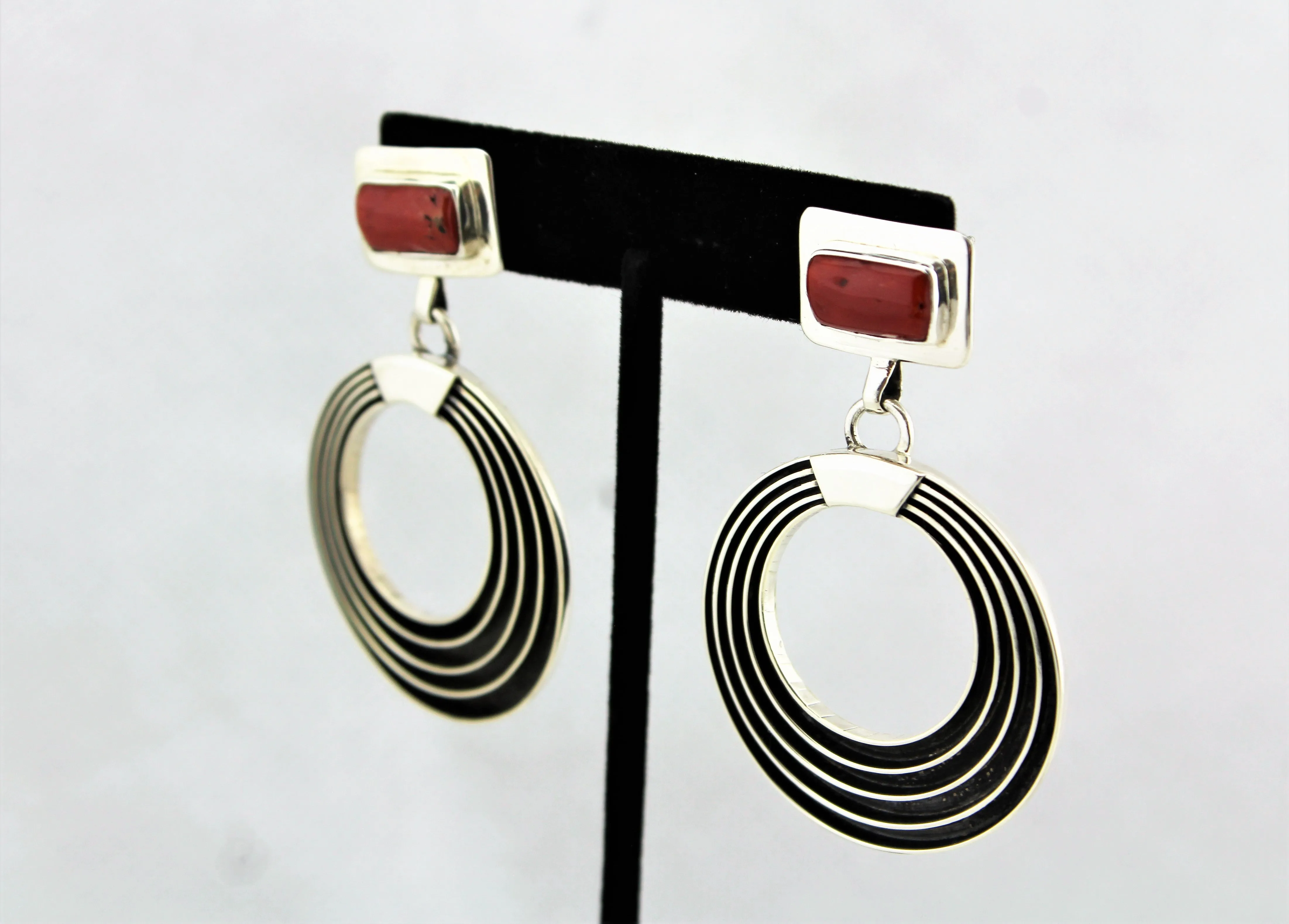Jack Tom Round Sterling Coral Earrings