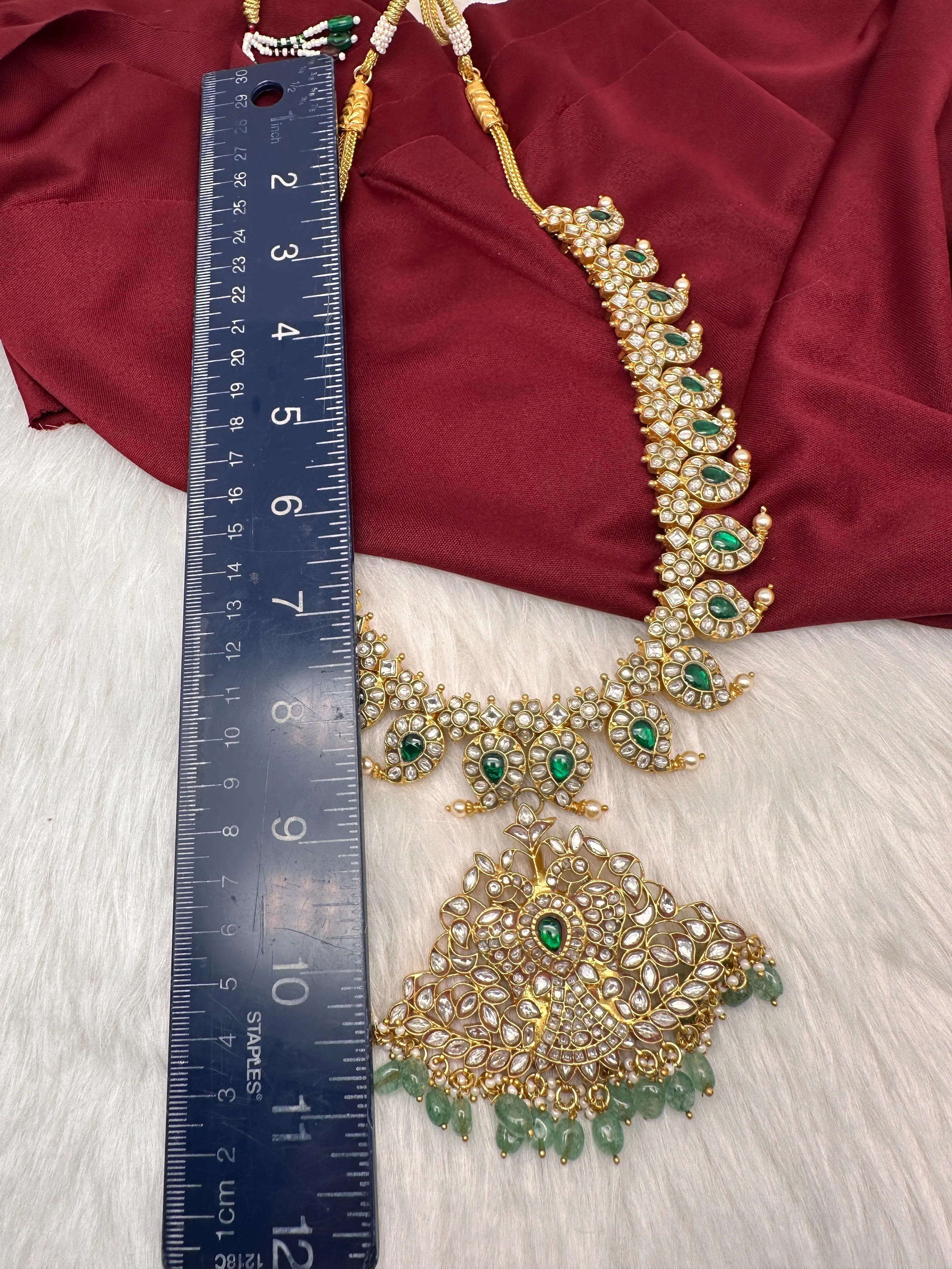 Jadau Kundan White Mango Long  Necklace with Detachable Pendent