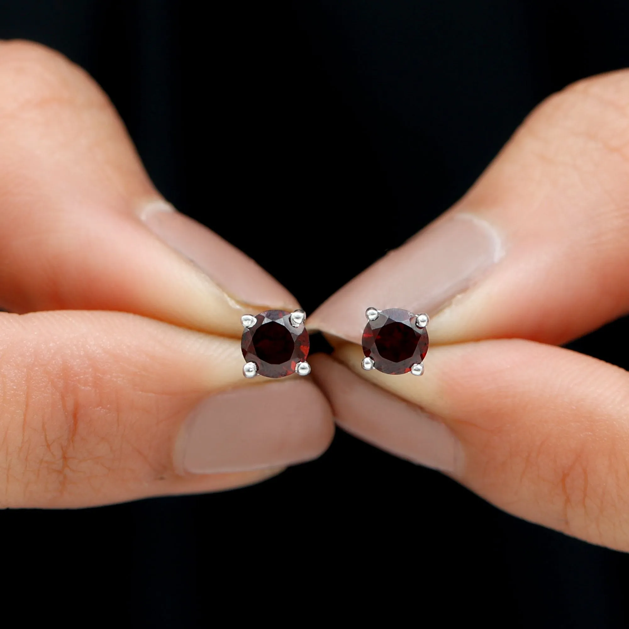 January Birthstone 1/2 CT Round Cut Garnet Solitaire Stud Earrings for Women
