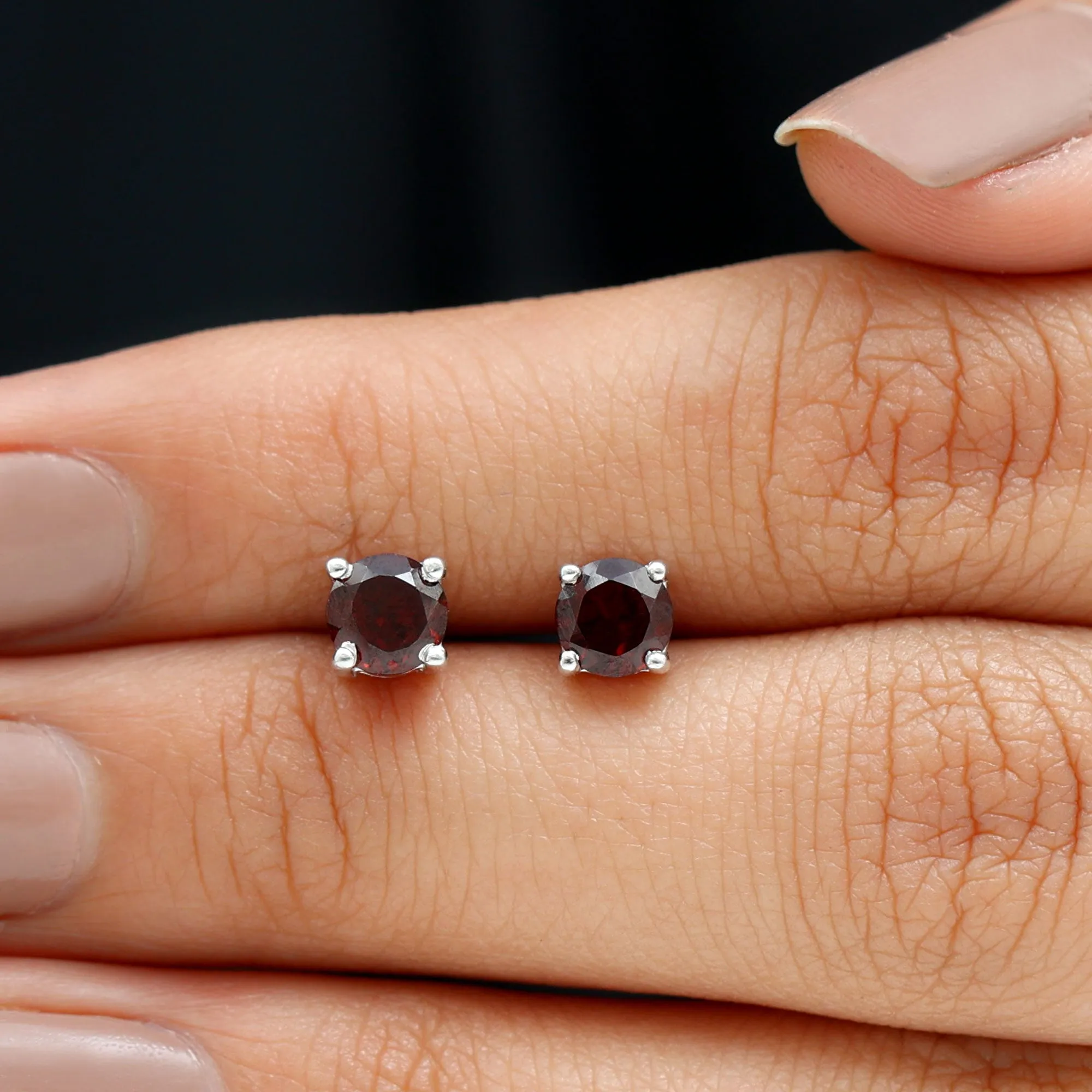 January Birthstone 1/2 CT Round Cut Garnet Solitaire Stud Earrings for Women