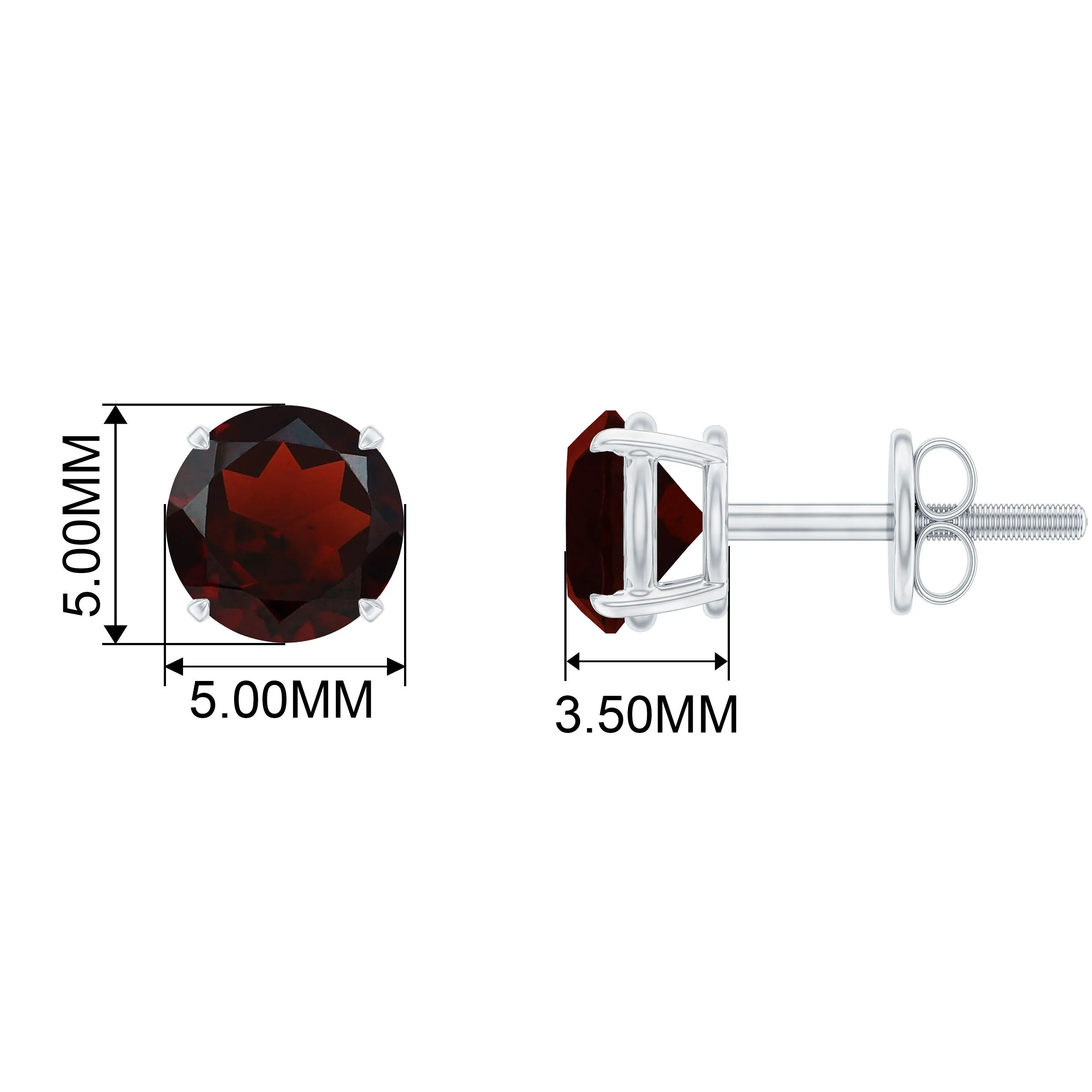 January Birthstone 1/2 CT Round Cut Garnet Solitaire Stud Earrings for Women