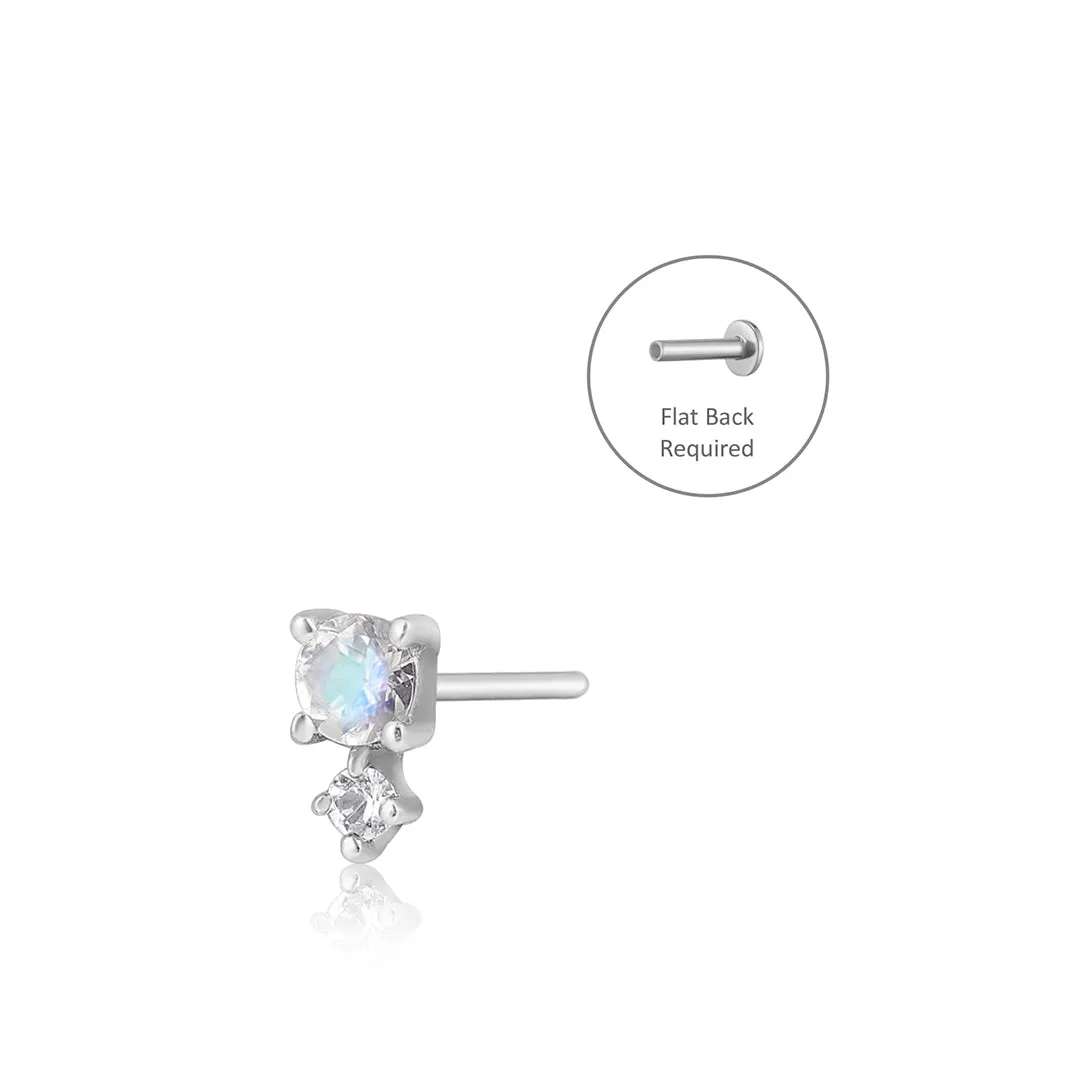 JUNE | Moonstone and White Sapphire Threadless Flatback Earring