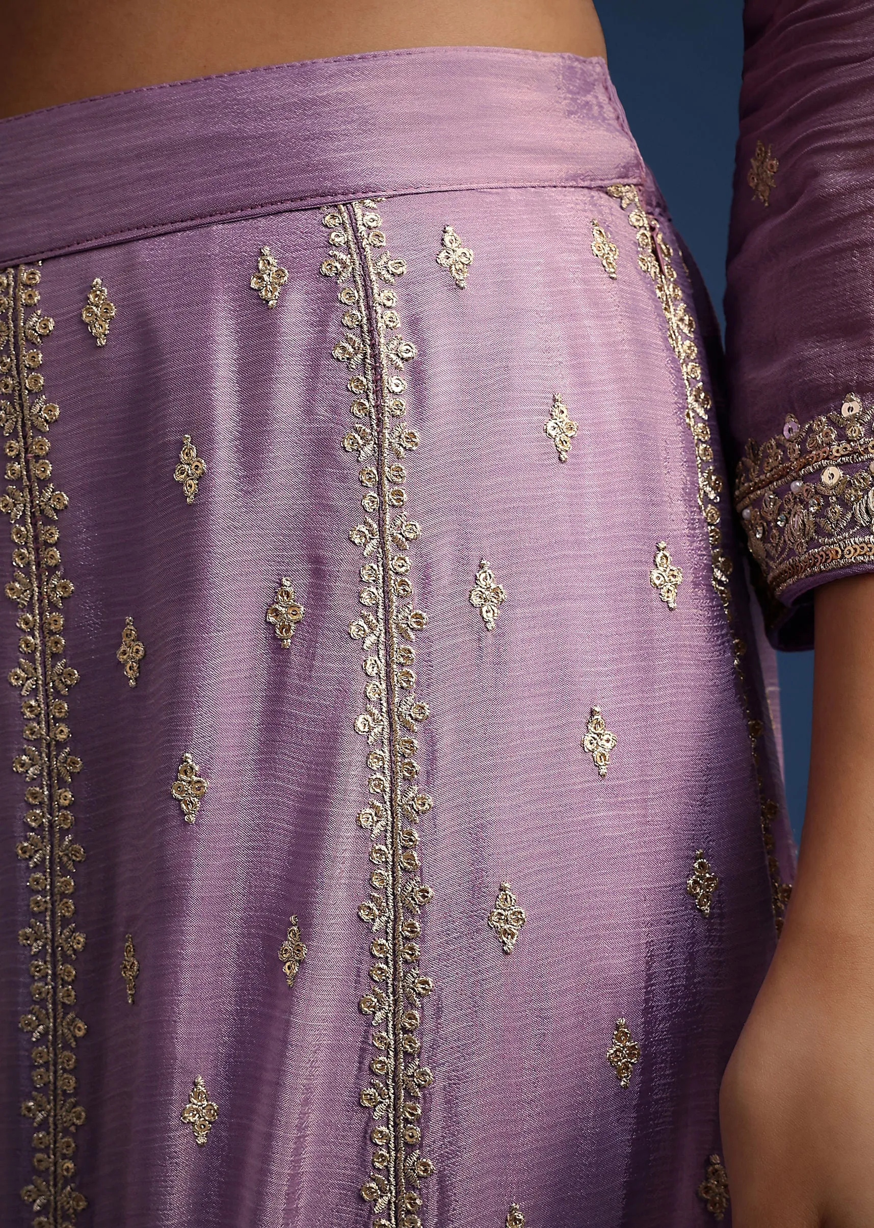 Lavender Kurta And Palazzo Set With Zari Work And Gota Lace