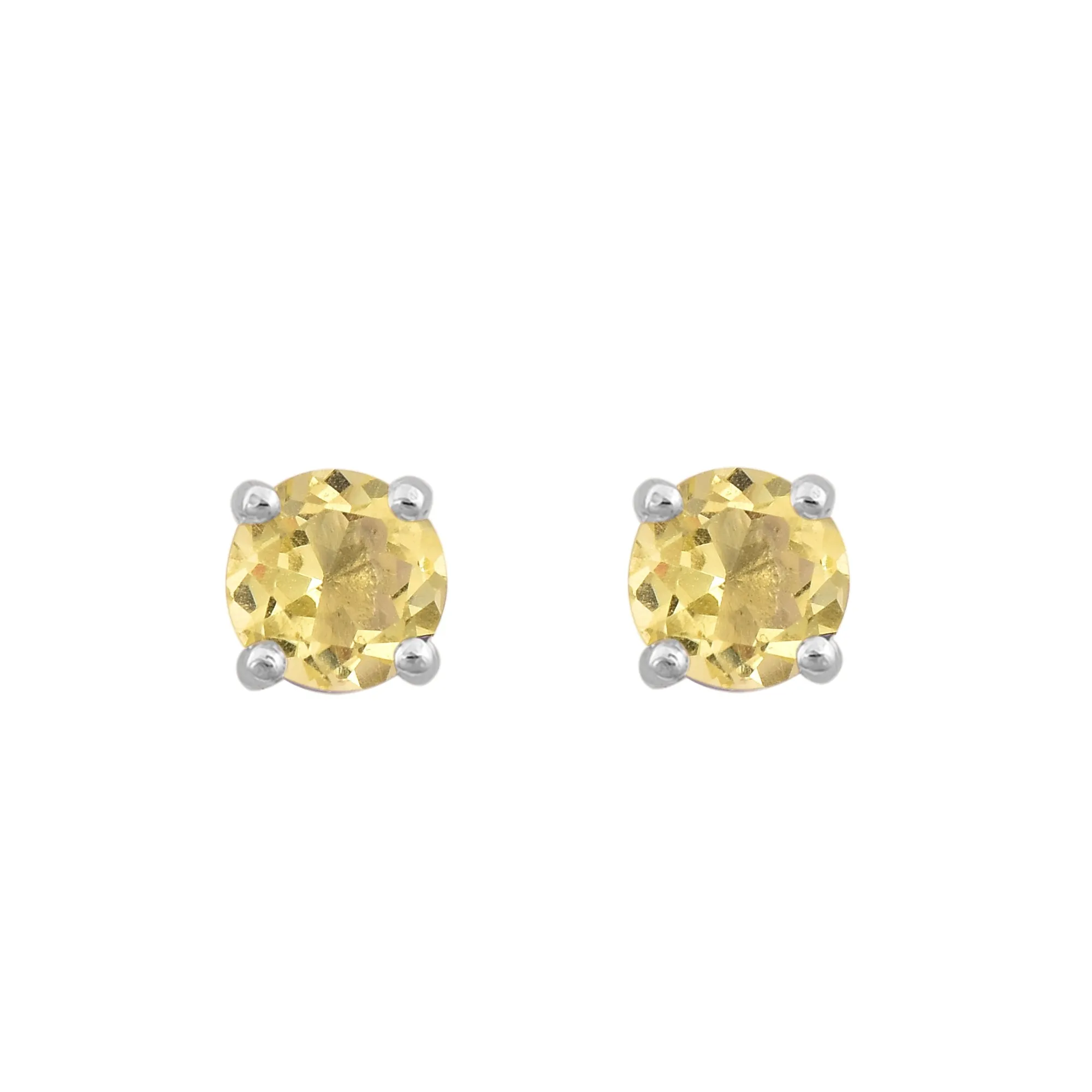Lemon Quartz Round Stud Earrings