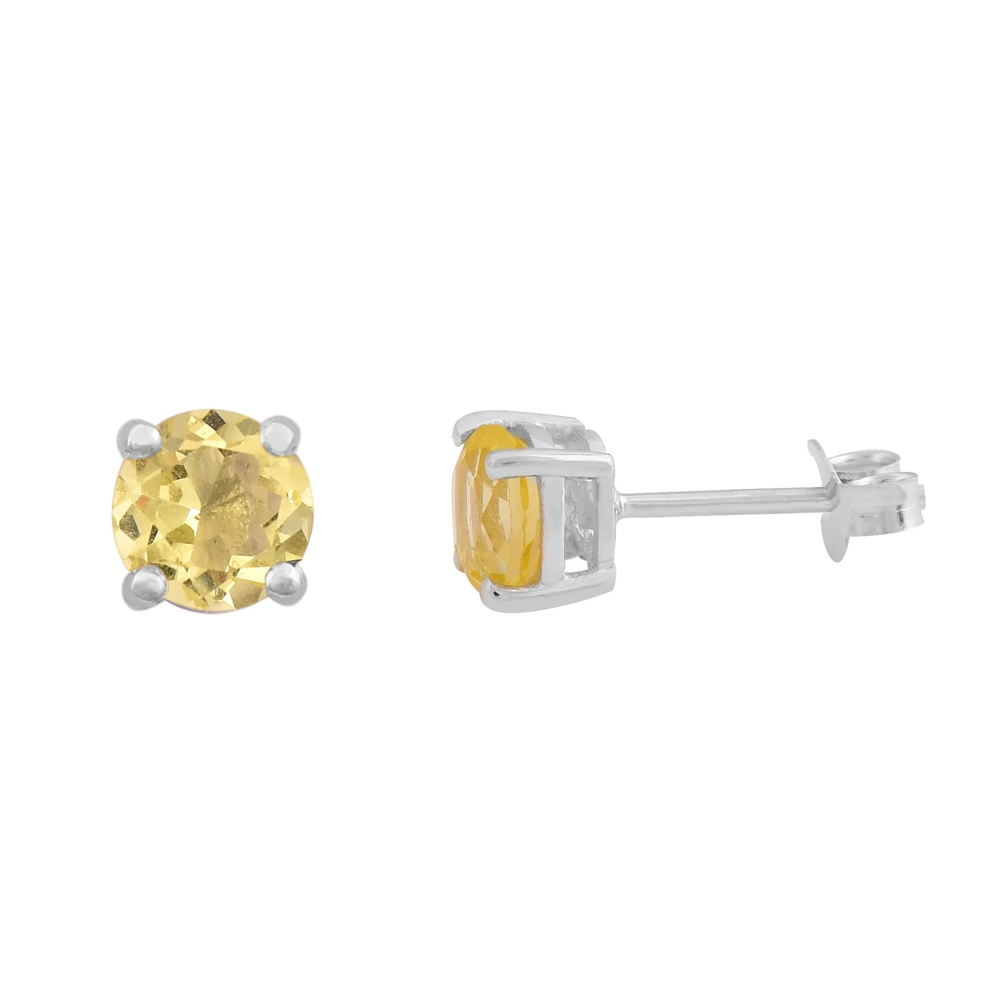 Lemon Quartz Round Stud Earrings