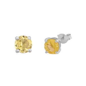 Lemon Quartz Round Stud Earrings